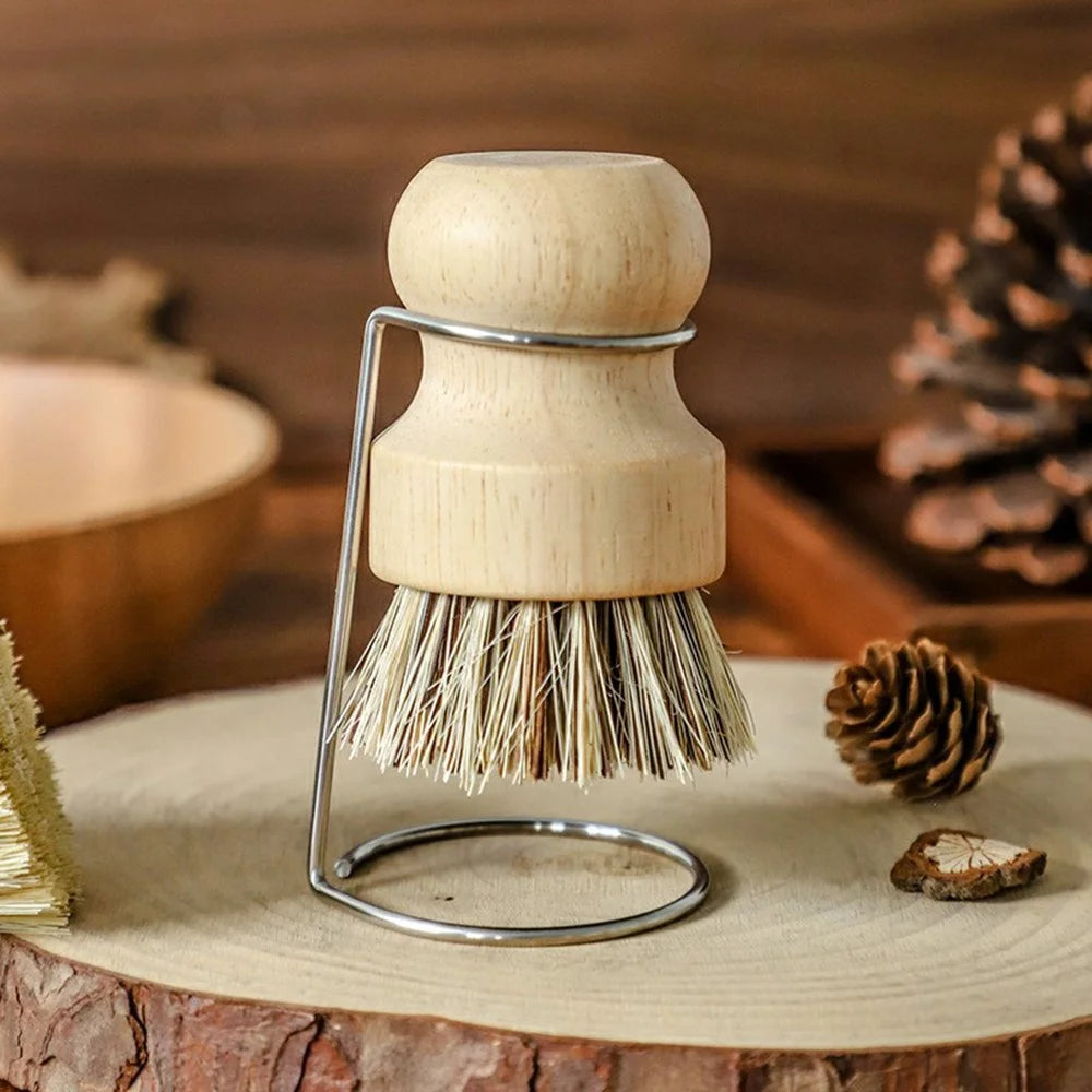 Solid Wood Dish Brush with Draining Stand Sisal Coconut Fiber Short Handle Scrub Cleaning Brush for Kitchen - Sisal Fiber - 7