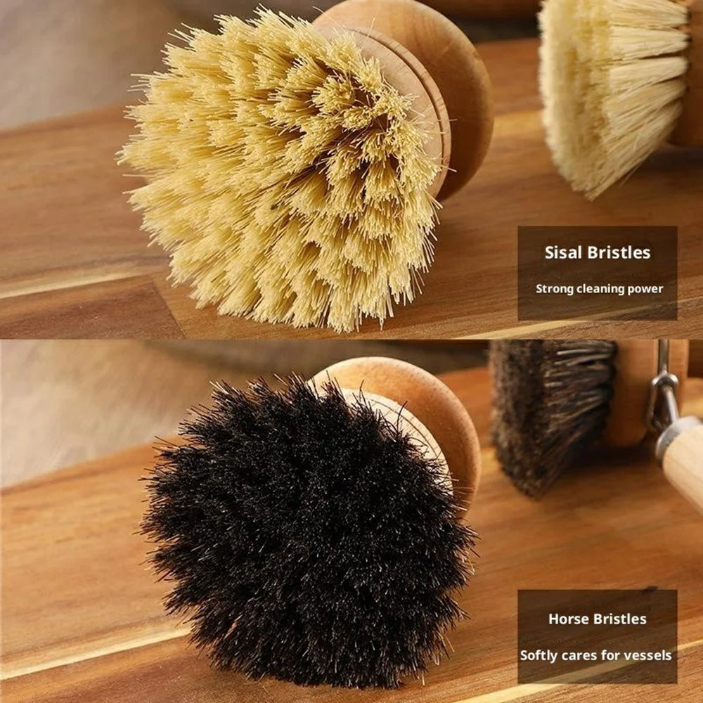 Natural Sisal Dish Brush Solid Wood Handle Kitchen Cleaning Brush Multi-Functional Non-Scratch Pot Scrubber - Large Size  /  Sisal - 2
