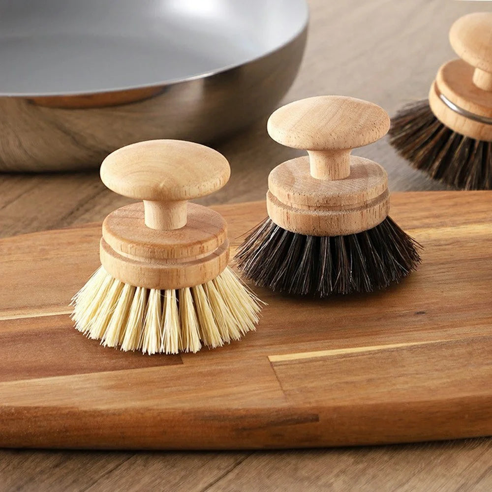 Natural Sisal Dish Brush Solid Wood Handle Kitchen Cleaning Brush Multi-Functional Non-Scratch Pot Scrubber - Large Size  /  Sisal - 4