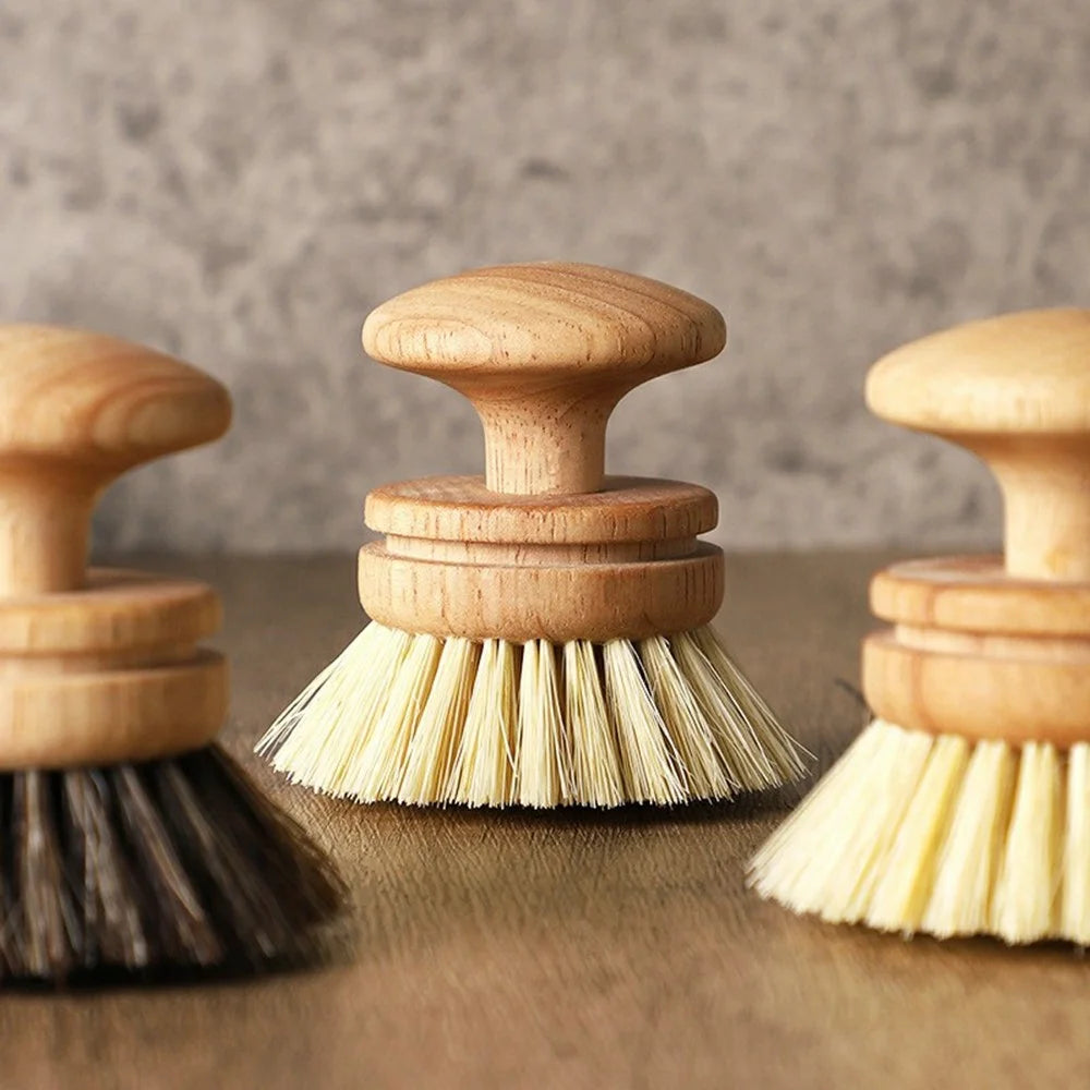Natural Sisal Dish Brush Solid Wood Handle Kitchen Cleaning Brush Multi-Functional Non-Scratch Pot Scrubber - Large Size  /  Sisal - 5