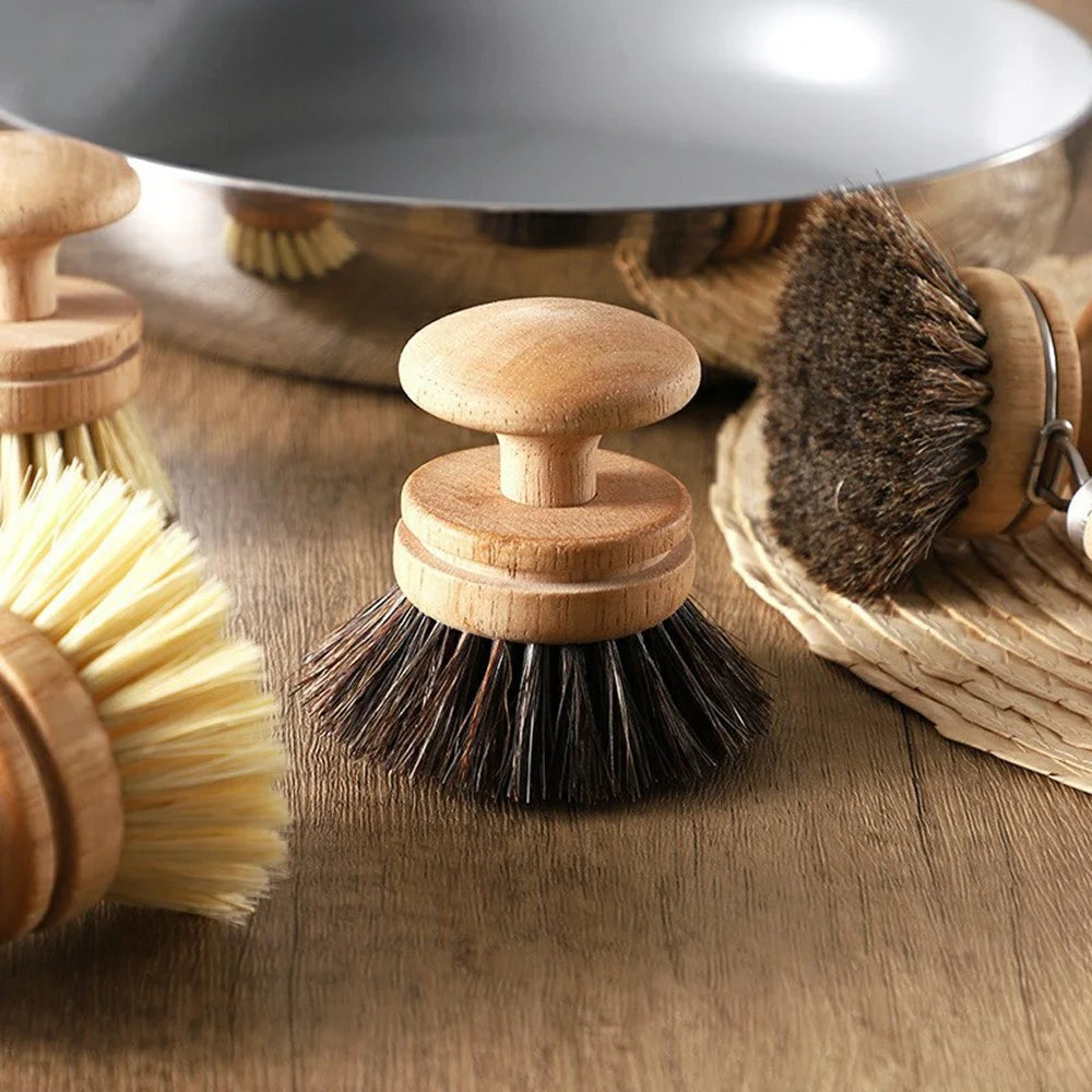 Natural Sisal Dish Brush Solid Wood Handle Kitchen Cleaning Brush Multi-Functional Non-Scratch Pot Scrubber - Large Size  /  Sisal - 6
