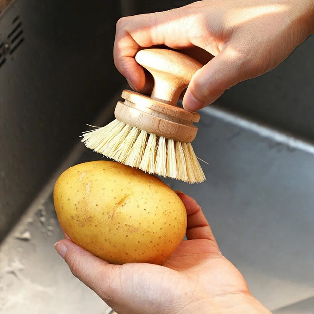 Natural Sisal Dish Brush Solid Wood Handle Kitchen Cleaning Brush Multi-Functional Non-Scratch Pot Scrubber - Large Size  /  Sisal - 7