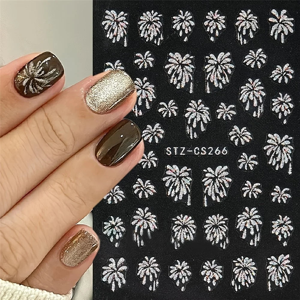 FULL BEAUTY 3 Sheets New Year Fireworks Pattern Glitter Decals Nail Art Stickers Manicure Decorations - 4