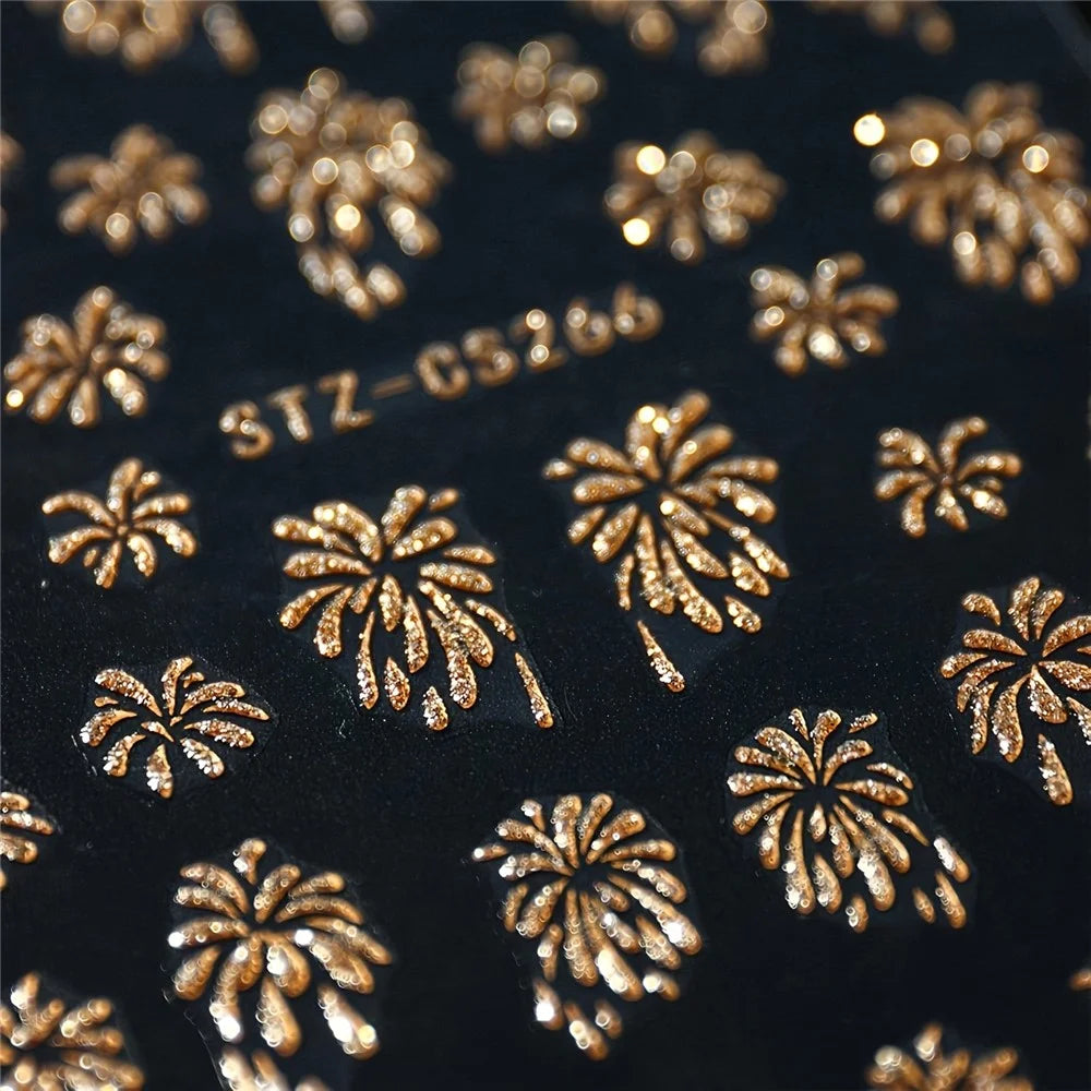 FULL BEAUTY 3 Sheets New Year Fireworks Pattern Glitter Decals Nail Art Stickers Manicure Decorations - 6