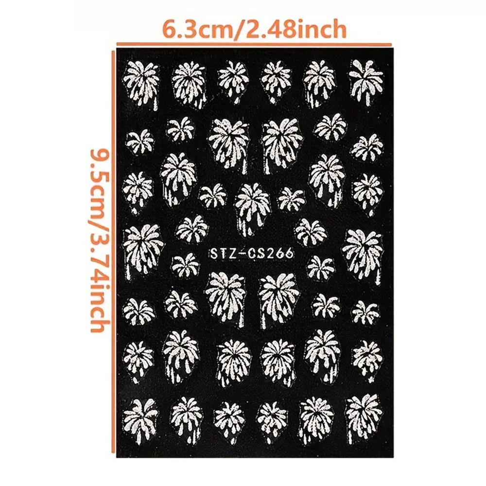 FULL BEAUTY 3 Sheets New Year Fireworks Pattern Glitter Decals Nail Art Stickers Manicure Decorations - 7
