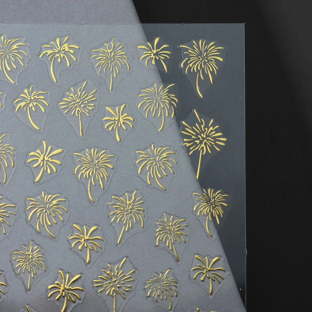 FULL BEAUTY Nail Art Stickers New Year Fireworks Pattern PVC Adhesive Manicure Decals - STZ-XA05 Gold - 3