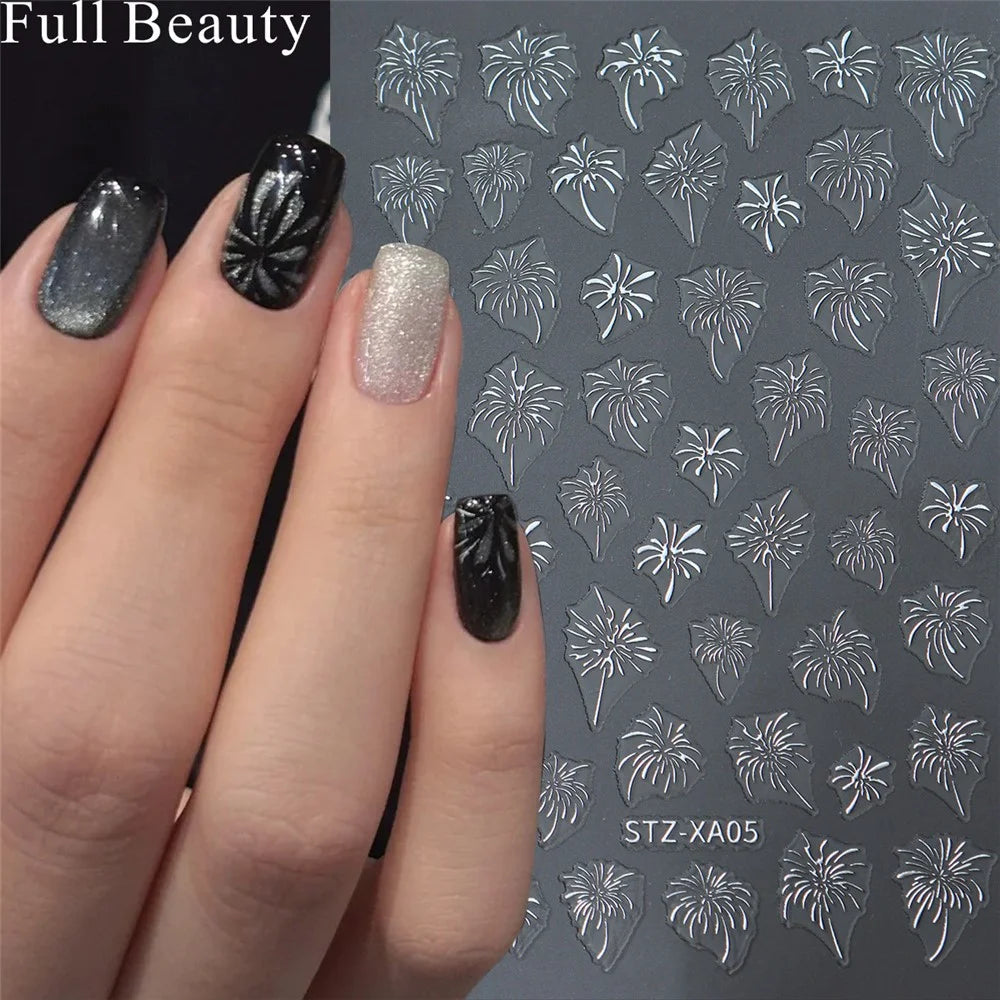 FULL BEAUTY Nail Art Stickers New Year Fireworks Pattern PVC Adhesive Manicure Decals - STZ-XA05 Gold - 7