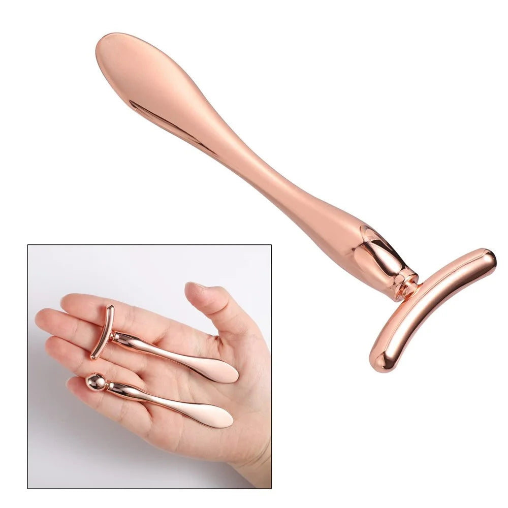 T-Shaped Eye Cream Massager Facial Massage Tool Beauty Applicator for Face / Eye Area Skincare - Rose Gold - 2