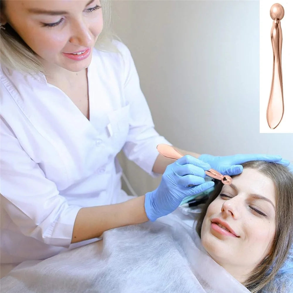 77 x 10mm Facial Massage Roller Metal Eye Cream Applicator Beauty Tool Skincare Wand with Cream Scoop - Rose Gold - 2