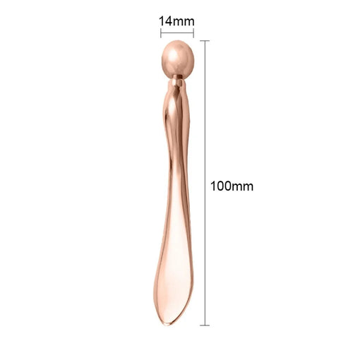 100 x 14mm Facial Massage Roller Metal Eye Cream Applicator Beauty Tool Skincare Wand with Cream Scoop - Rose Gold - 1