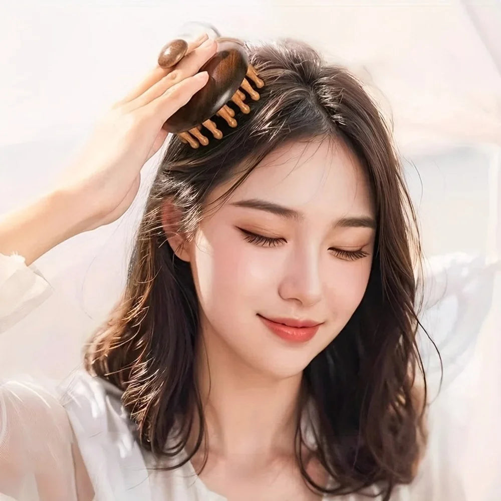 28 Teeth Sandalwood Comb Scalp Massager Wooden Hair Brush for Stress Relief  /  Relaxation - 5