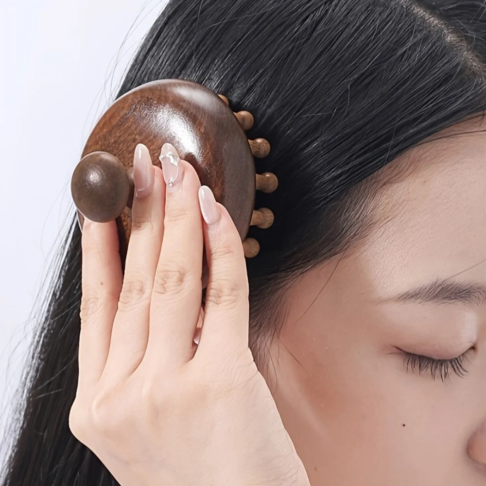 28 Teeth Sandalwood Comb Scalp Massager Wooden Hair Brush for Stress Relief  /  Relaxation - 6