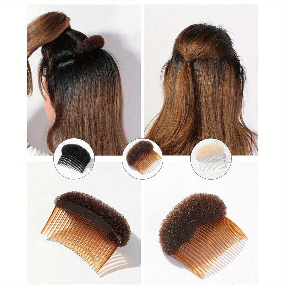 Clip Hair Comb Volume Inserts Hair Comb Sponge Foam Fluffy Hair Bases for Hair Style DIY - Large / Brown - 2