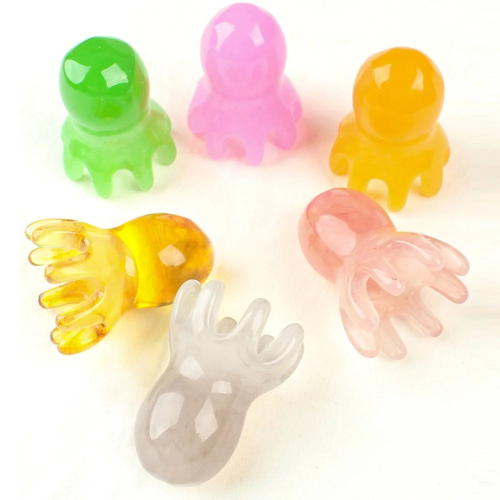 Octopus Scalp Massager Head Therapy Comb Meridian Brush for Stress Relief - Pink - 4