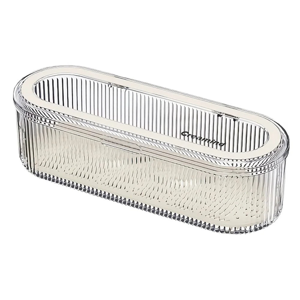 Makeup Brush Organizer Storage Box with Draining Tray  /  Dustproof Cosmetic Tool Holder for Brushes Sponges Eyebrow Pencils - 1