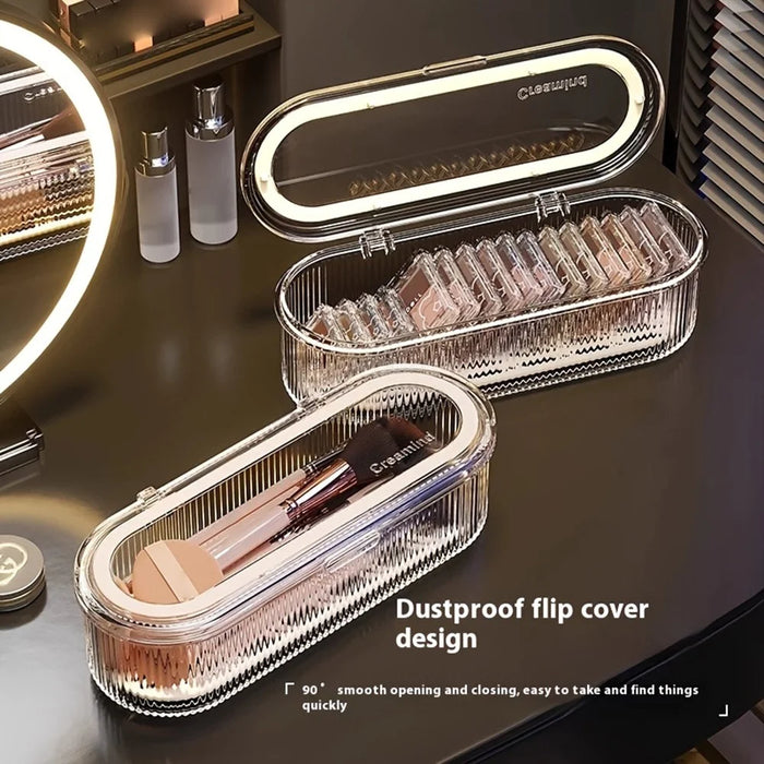 Makeup Brush Organizer Storage Box with Draining Tray  /  Dustproof Cosmetic Tool Holder for Brushes Sponges Eyebrow Pencils - 3