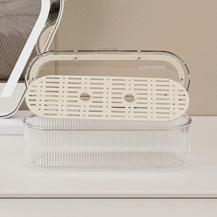 Makeup Brush Organizer Storage Box with Draining Tray  /  Dustproof Cosmetic Tool Holder for Brushes Sponges Eyebrow Pencils - 6