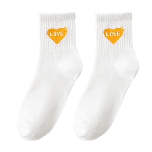 Women Mid-Calf Socks Cotton Blend Breathable Comfortable Elastic Socks for Autumn / Winter - Yellow Heart - 1