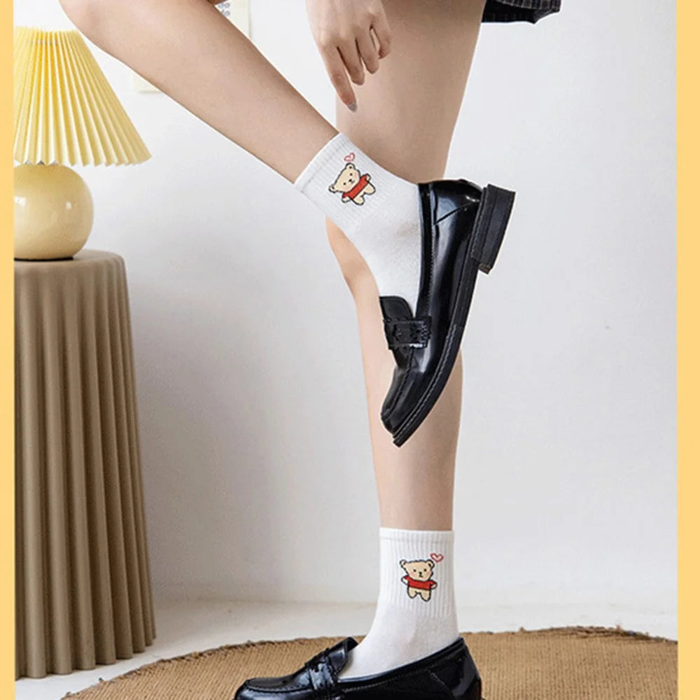 Women Mid-Calf Socks Cotton Blend Breathable Comfortable Elastic Socks for Autumn / Winter - Yellow Heart - 3