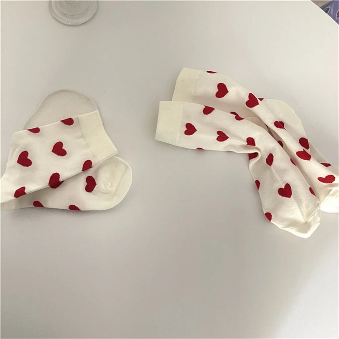 Unisex Mid-Calf Socks Heart Pattern Cotton Blend Socks Sports School Style for Spring / Autumn - 3