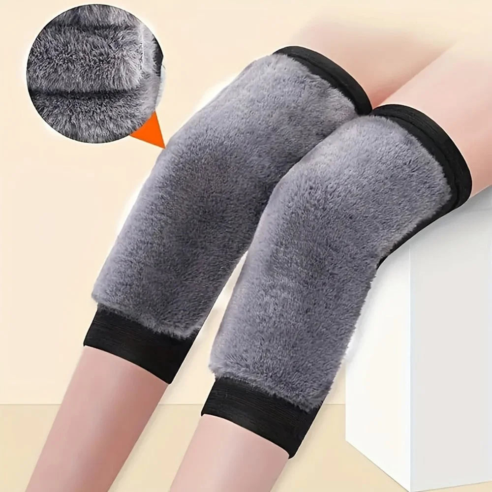 1Pair Sports Winter Knee Warmers Faux Rabbit Fur Thickened Heat Retention Leg Protectors for Outdoor Activities - Black / S - 2