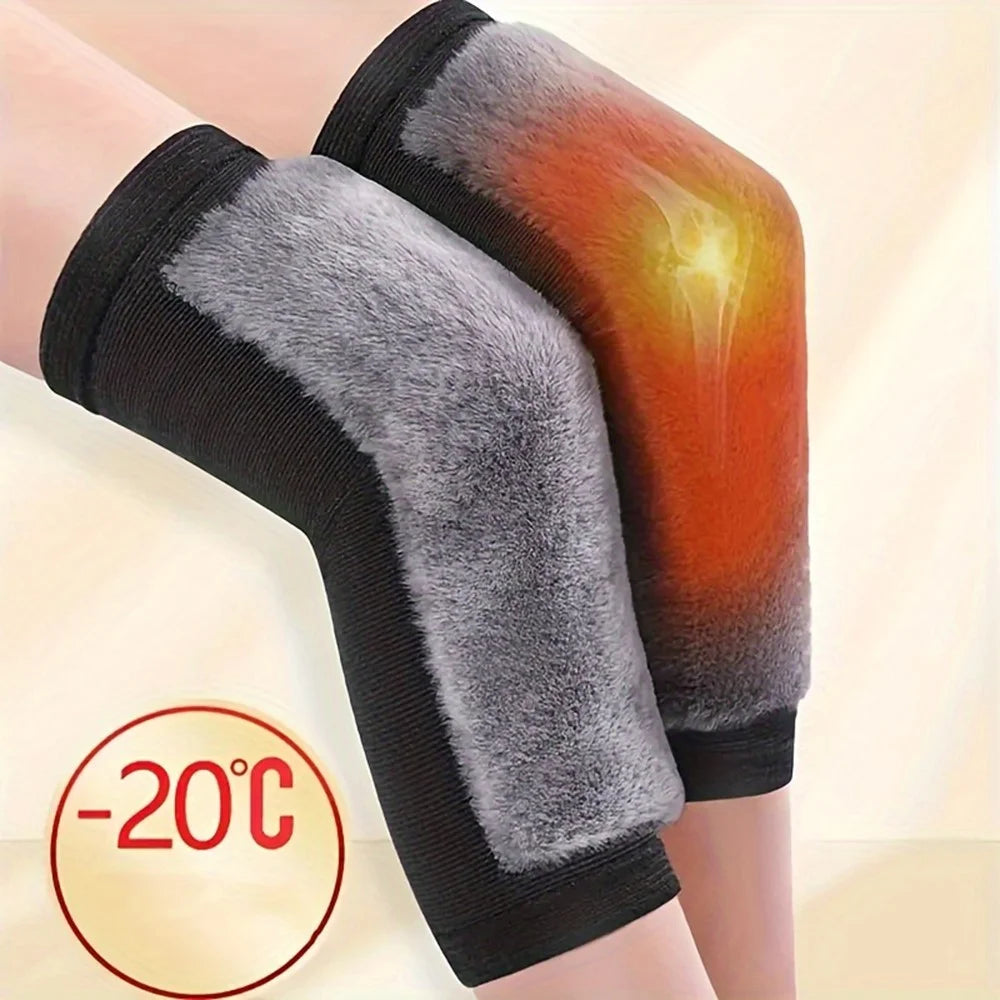 1Pair Sports Winter Knee Warmers Faux Rabbit Fur Thickened Heat Retention Leg Protectors for Outdoor Activities - Black / S - 3