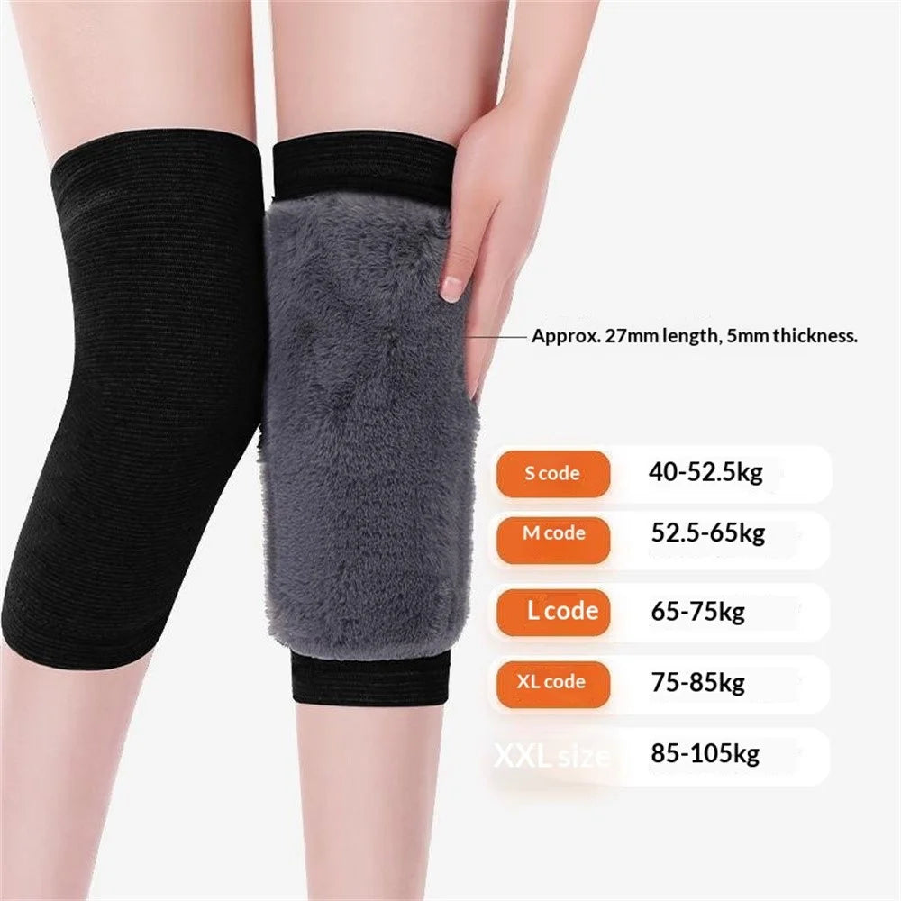 1Pair Sports Winter Knee Warmers Faux Rabbit Fur Thickened Heat Retention Leg Protectors for Outdoor Activities - Black / S - 4