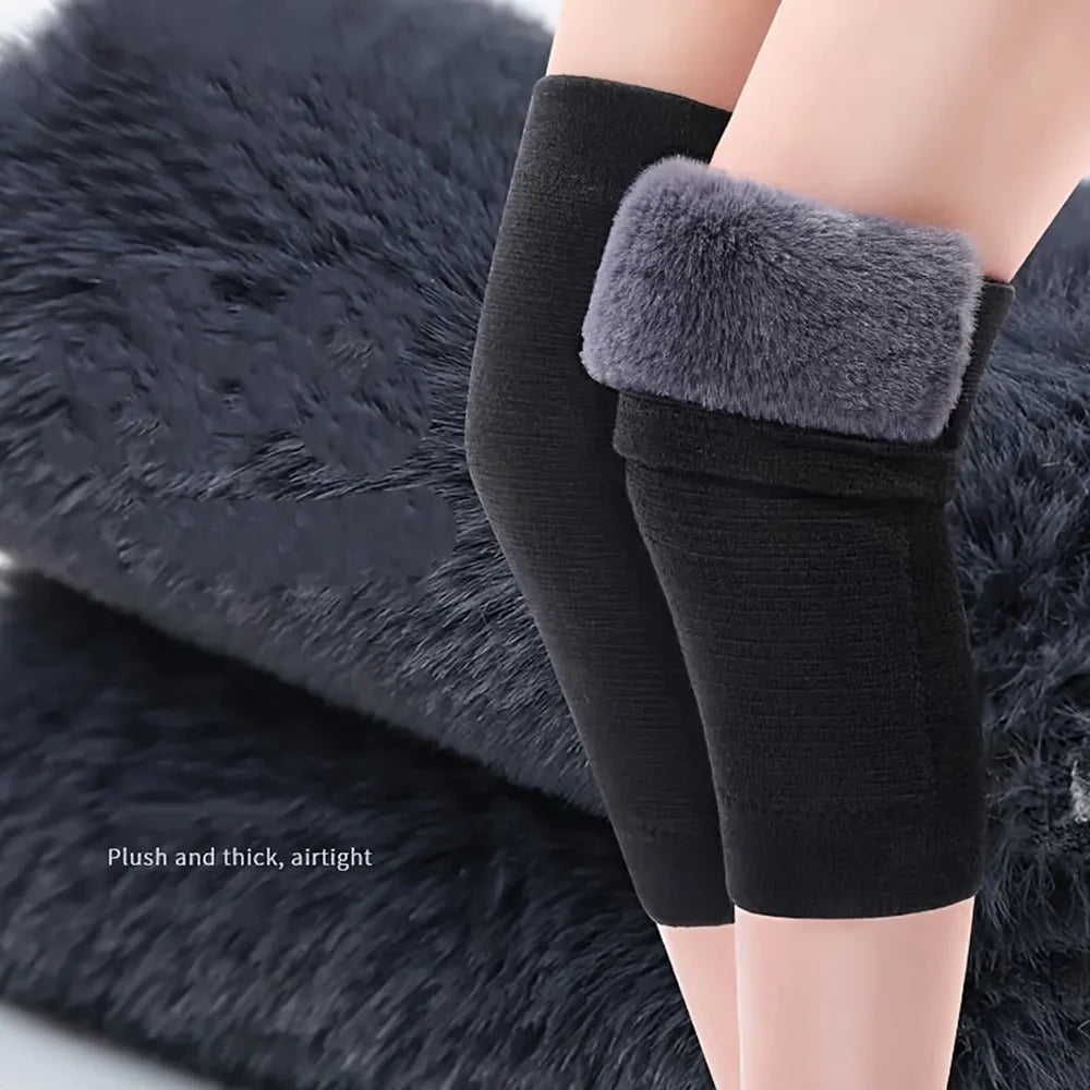 1Pair Sports Winter Knee Warmers Faux Rabbit Fur Thickened Heat Retention Leg Protectors for Outdoor Activities - Black / S - 5
