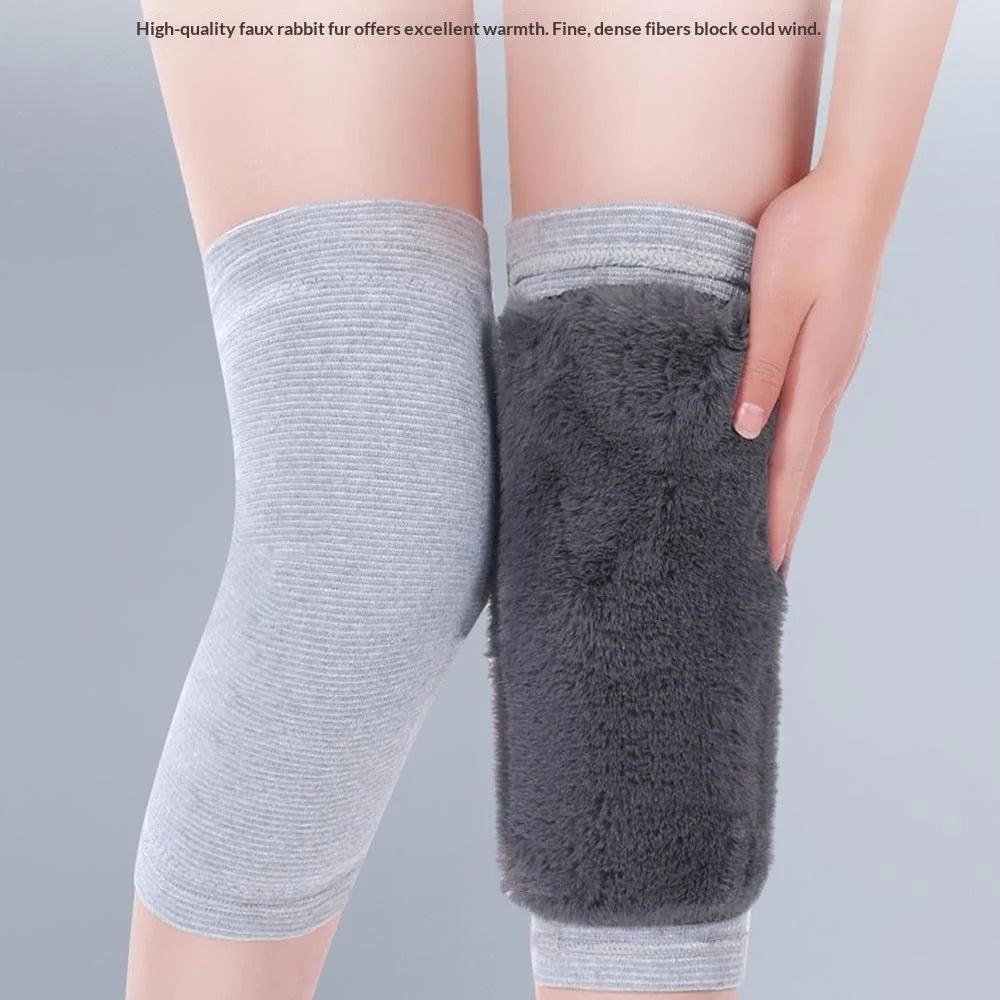 1Pair Sports Winter Knee Warmers Faux Rabbit Fur Thickened Heat Retention Leg Protectors for Outdoor Activities - Black / S - 6