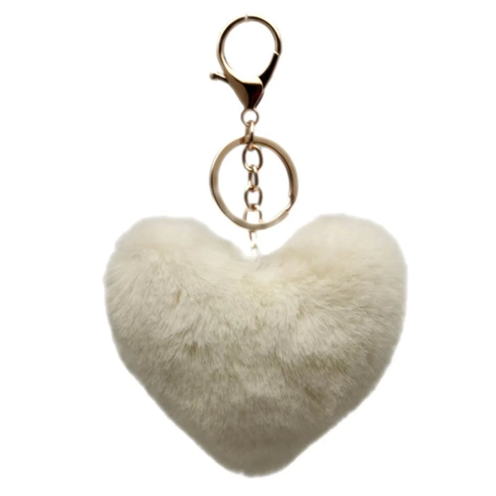 Plush Heart Shaped Hanging Ornament Keychain Car Rearview Mirror Decoration Handbag Charm - White - 1