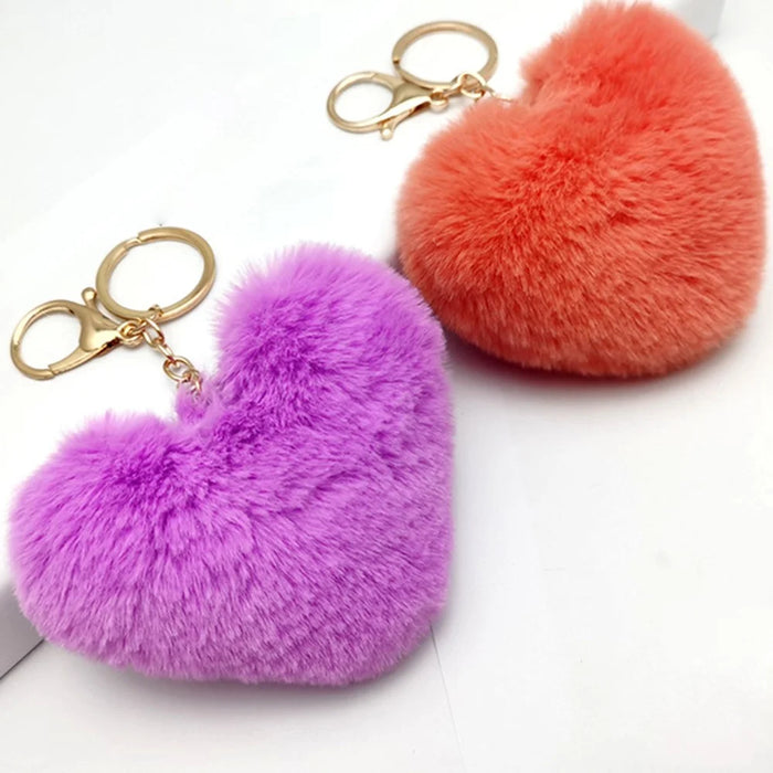Plush Heart Shaped Hanging Ornament Keychain Car Rearview Mirror Decoration Handbag Charm - White - 2