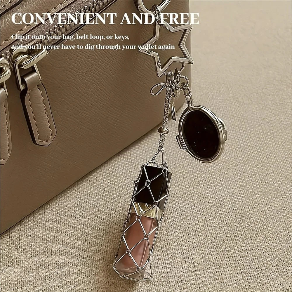 Mesh Lipstick Holder Bag Charm Keychain Pendant Cosmetic Organizer for Purse / Keys Decoration - Star / Heart - 2