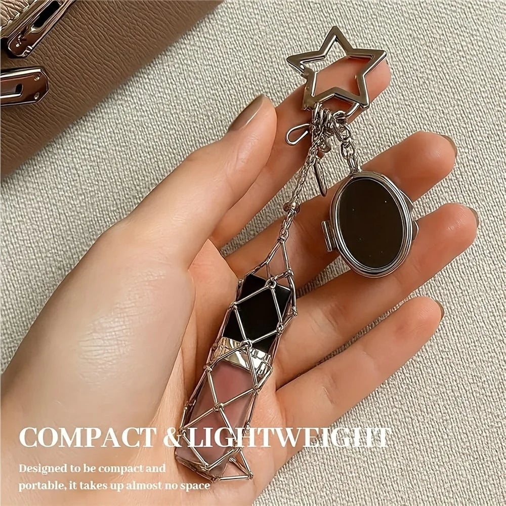 Mesh Lipstick Holder Bag Charm Keychain Pendant Cosmetic Organizer for Purse / Keys Decoration - Star / Heart - 3
