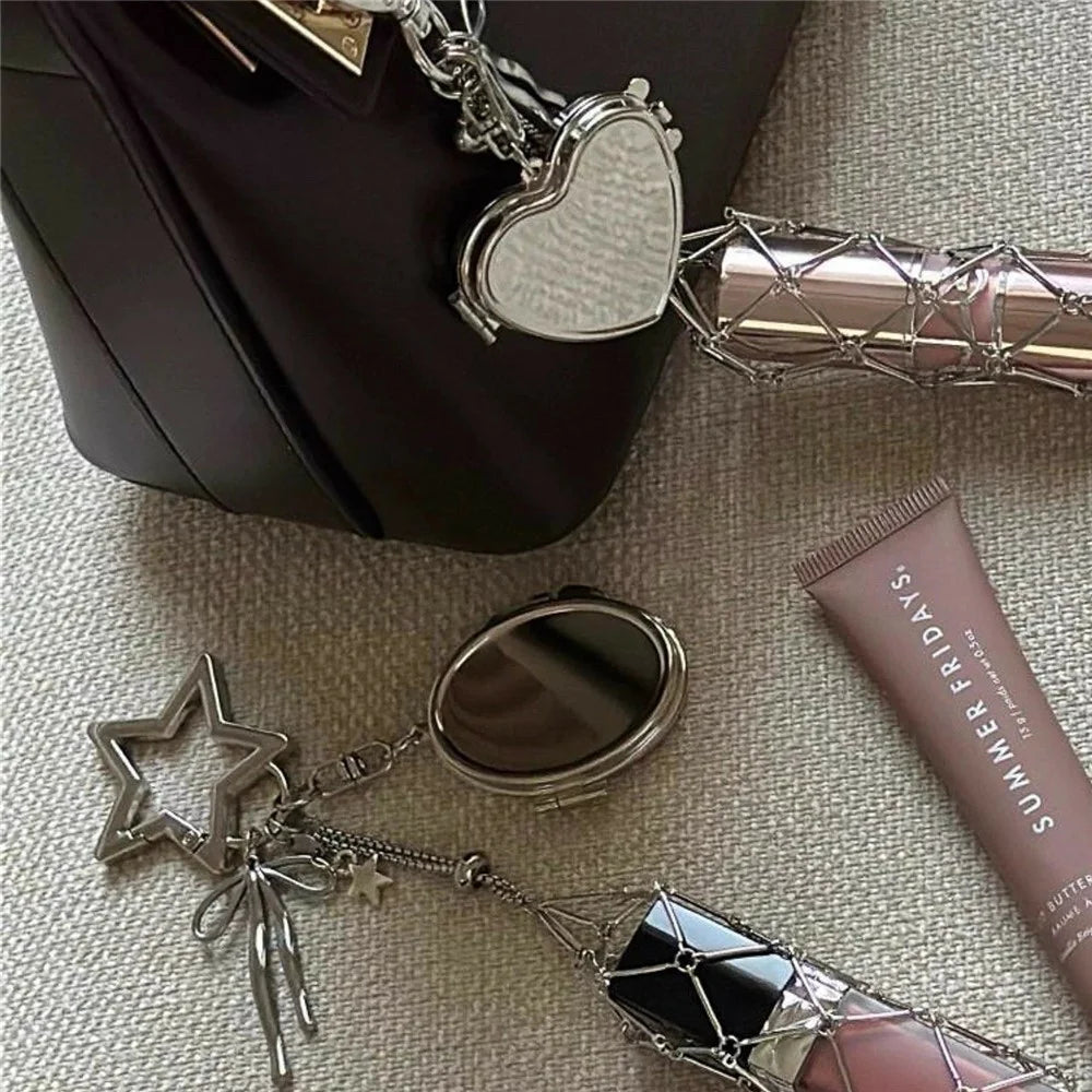 Mesh Lipstick Holder Bag Charm Keychain Pendant Cosmetic Organizer for Purse / Keys Decoration - Star / Heart - 4