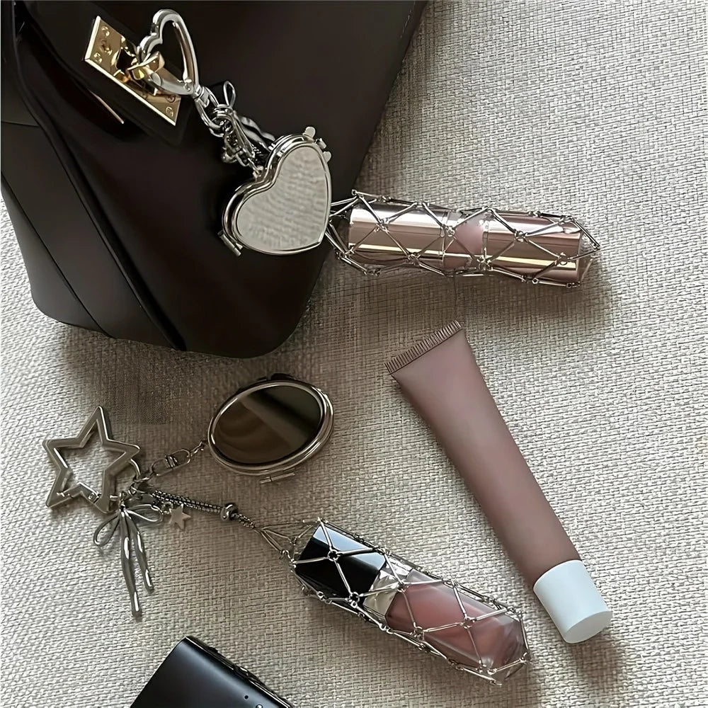 Mesh Lipstick Holder Bag Charm Keychain Pendant Cosmetic Organizer for Purse / Keys Decoration - Star / Heart - 7