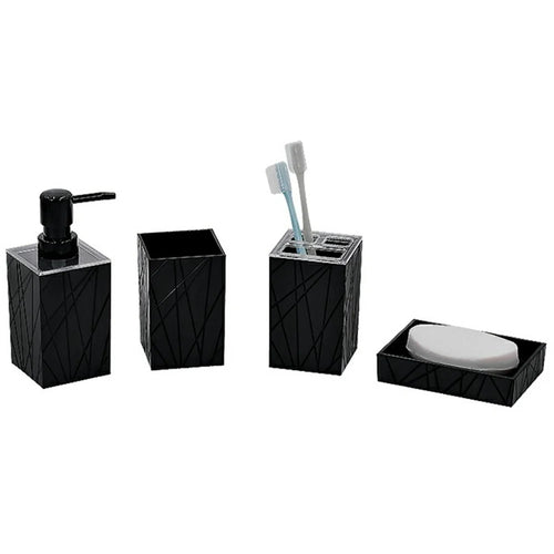 ZT230-4 4Pcs Acrylic Bathroom Accessories Set with Lotion Bottle Mouthwash Cup Toothbrush Holder Soap Dish - Black - 1