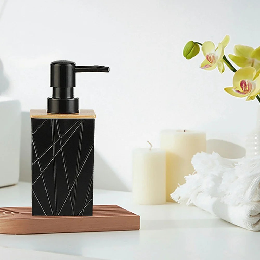 ZT230-4 4Pcs Acrylic Bathroom Accessories Set with Lotion Bottle Mouthwash Cup Toothbrush Holder Soap Dish - Black - 2