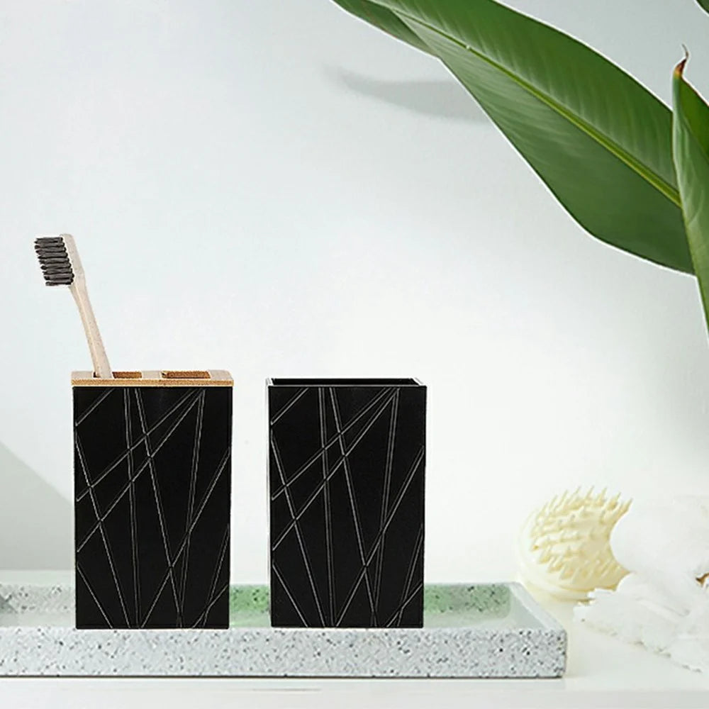 ZT230-4 4Pcs Acrylic Bathroom Accessories Set with Lotion Bottle Mouthwash Cup Toothbrush Holder Soap Dish - Black - 3