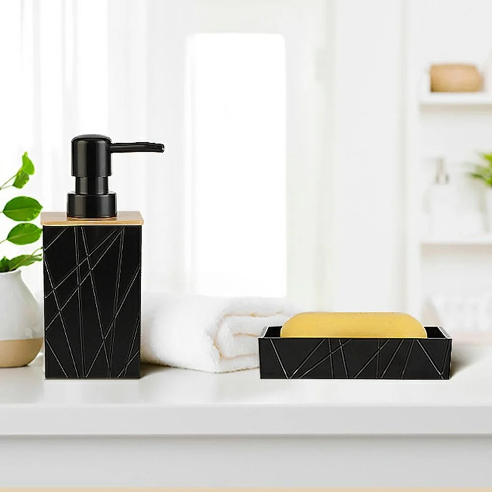 ZT230-4 4Pcs Acrylic Bathroom Accessories Set with Lotion Bottle Mouthwash Cup Toothbrush Holder Soap Dish - Black - 4