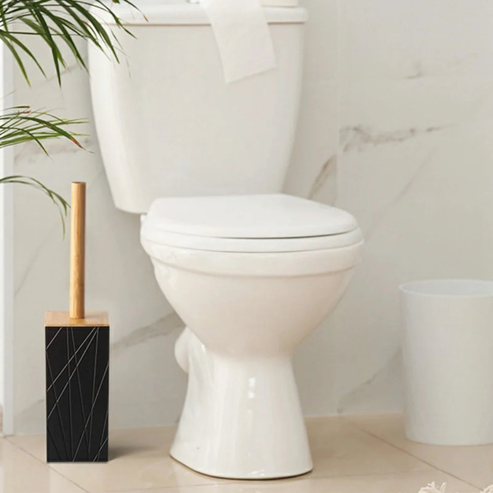 ZT229 6Pcs Bamboo Acrylic Bathroom Toilet Set with Lotion Bottle Mouthwash Cup Toothbrush Holder Soap Dish Toilet Brush Cotton Swab Container - Black - 2