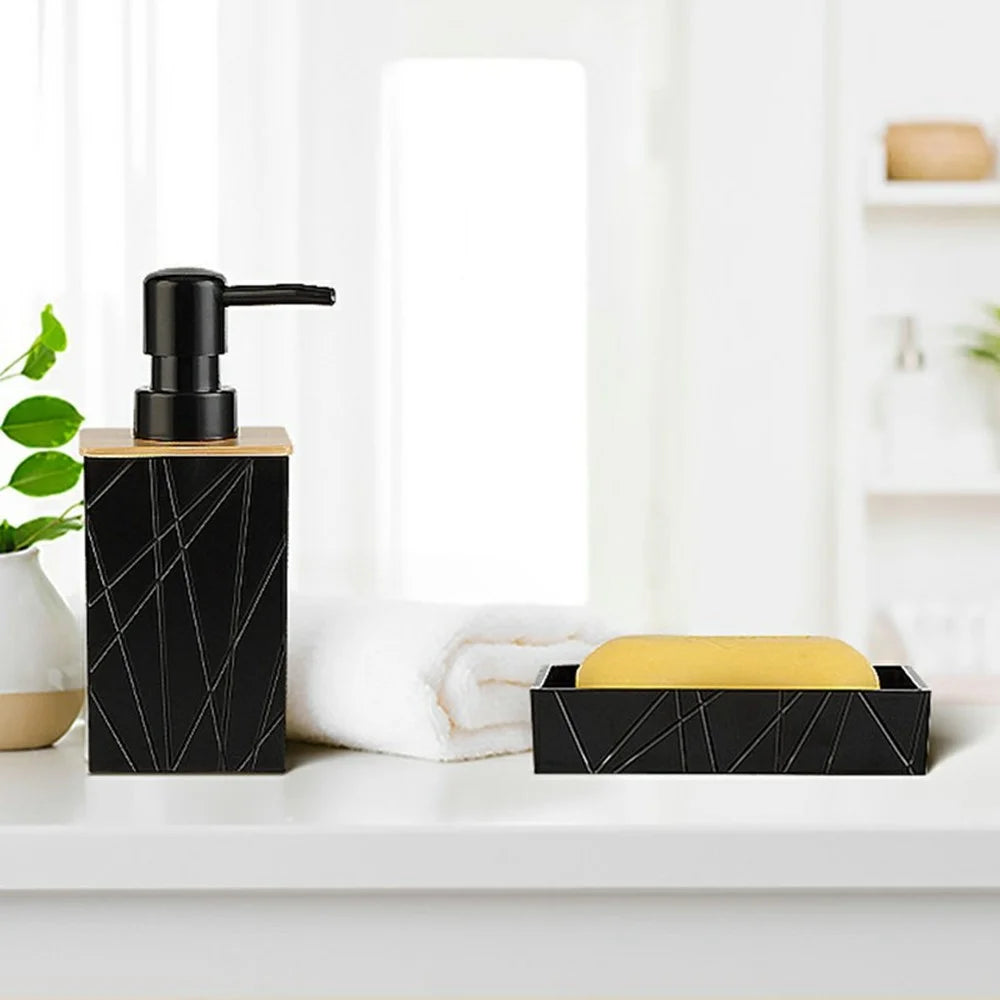 ZT229 6Pcs Bamboo Acrylic Bathroom Toilet Set with Lotion Bottle Mouthwash Cup Toothbrush Holder Soap Dish Toilet Brush Cotton Swab Container - Black - 5