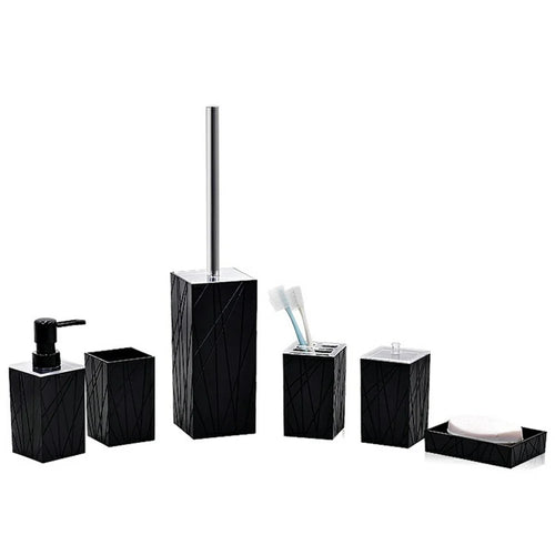 ZT230 6Pcs Acrylic Bathroom Accessories Set with Lotion Bottle Mouthwash Cup Toothbrush Holder Soap Dish Toilet Brush Cotton Swab Container - Black - 1