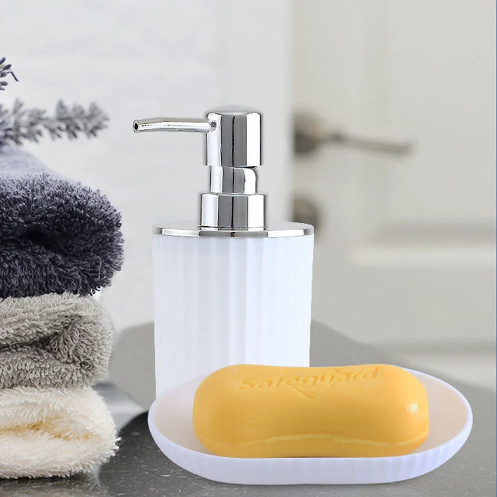 T226-8 8Pcs Electroplated Toiletry Kit with Trash Can Toilet Brush Lotion Bottle Mouthwash Cup Toothbrush Holder Soap Dish Cotton Swab Container Storage Tray - White - 5