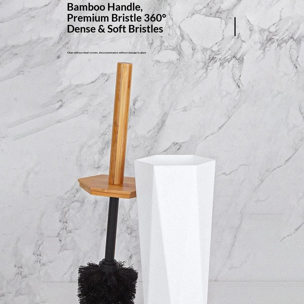 T227 Bamboo PP 8Pcs Bathroom Accessories Set with Trash Can Toilet Brush Lotion Bottle Mouthwash Cup Toothbrush Holder Soap Dish Cotton Swab Container Storage Tray - White - 5