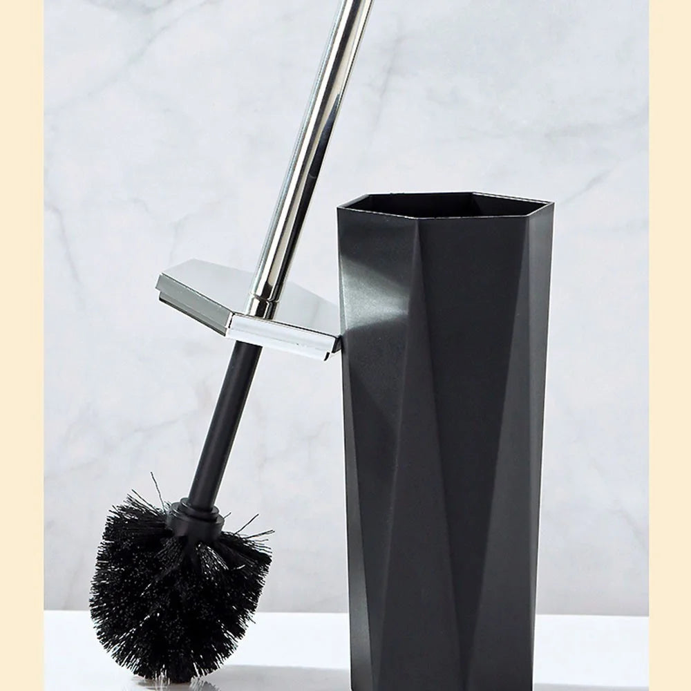 T228 Electroplating Bathroom Toiletry Kit with Trash Can Toilet Brush Lotion Bottle Mouthwash Cup Toothbrush Holder Soap Dish Cotton Swab Container Storage Tray - Black - 4