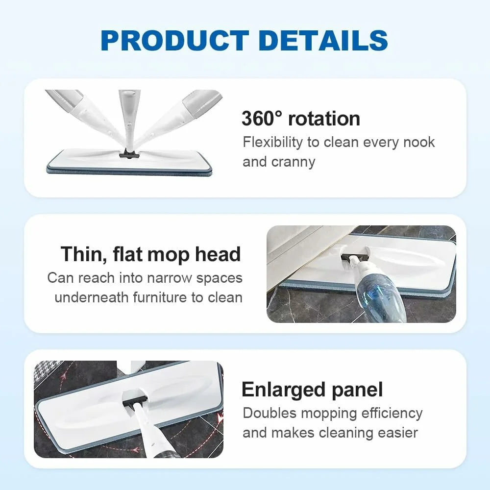 Water Spray Mop Dry Wet Dual-Use Floor Mop with 2 Replacement Microfiber Pads - 5