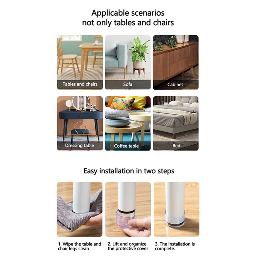 4Pcs  /  Set 60mm Round Furniture Legs Feet Pad Clear Rubber Floor Protector Chair Leg Caps Anti-slip Table Leg Socks - 7