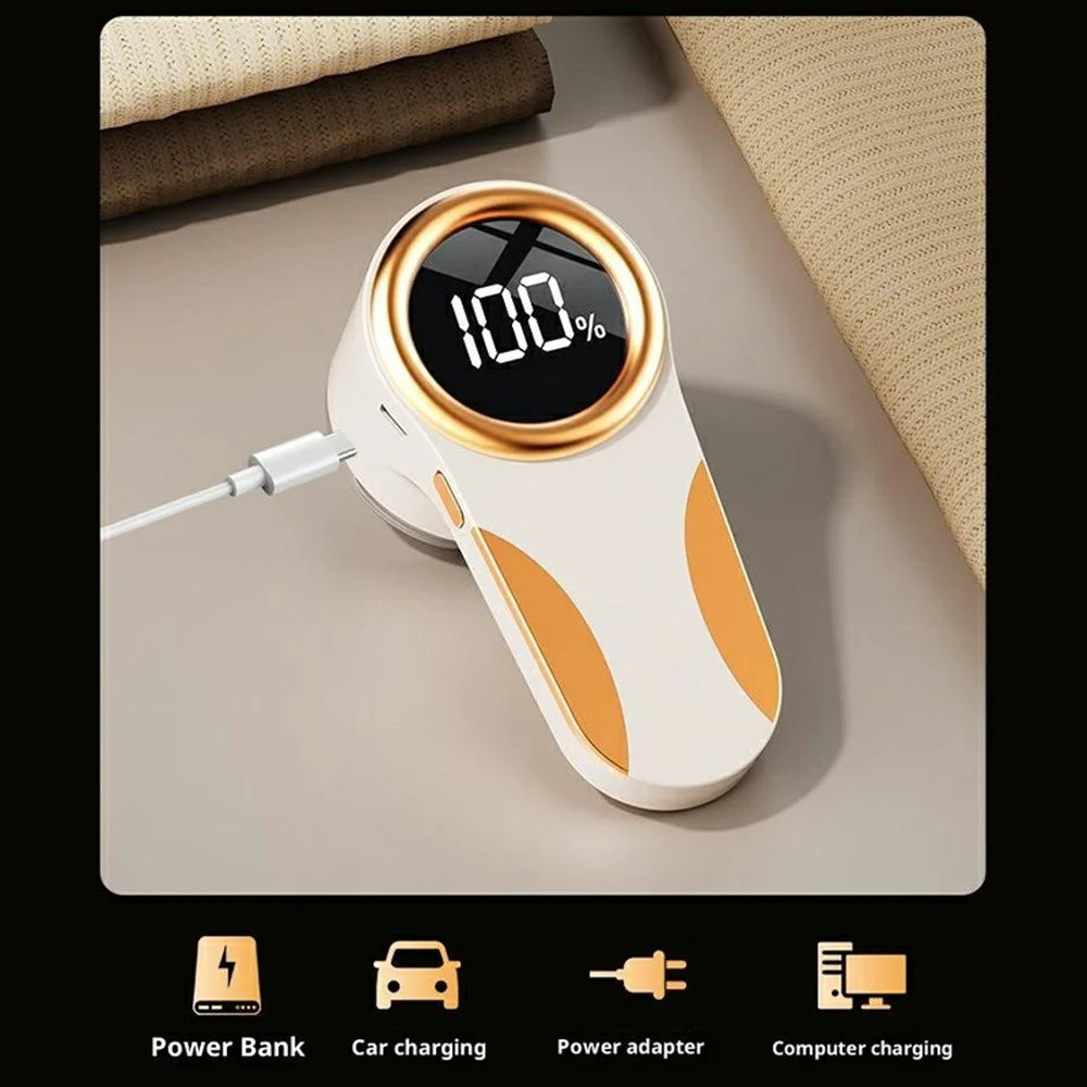 MQ-02 Electric Lint Remover USB Charging Digital Display Household Hair Ball Trimmer - Khaki - 7