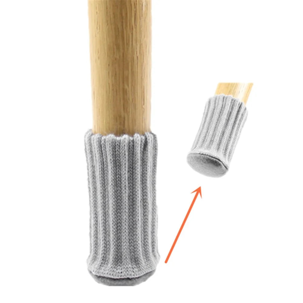 4Pcs / Set High Elastic Knitted Table Chair Feet Leg Cover Furniture Floor Protector Cover Noise Reduction Bottom Pad - Light Grey - 2