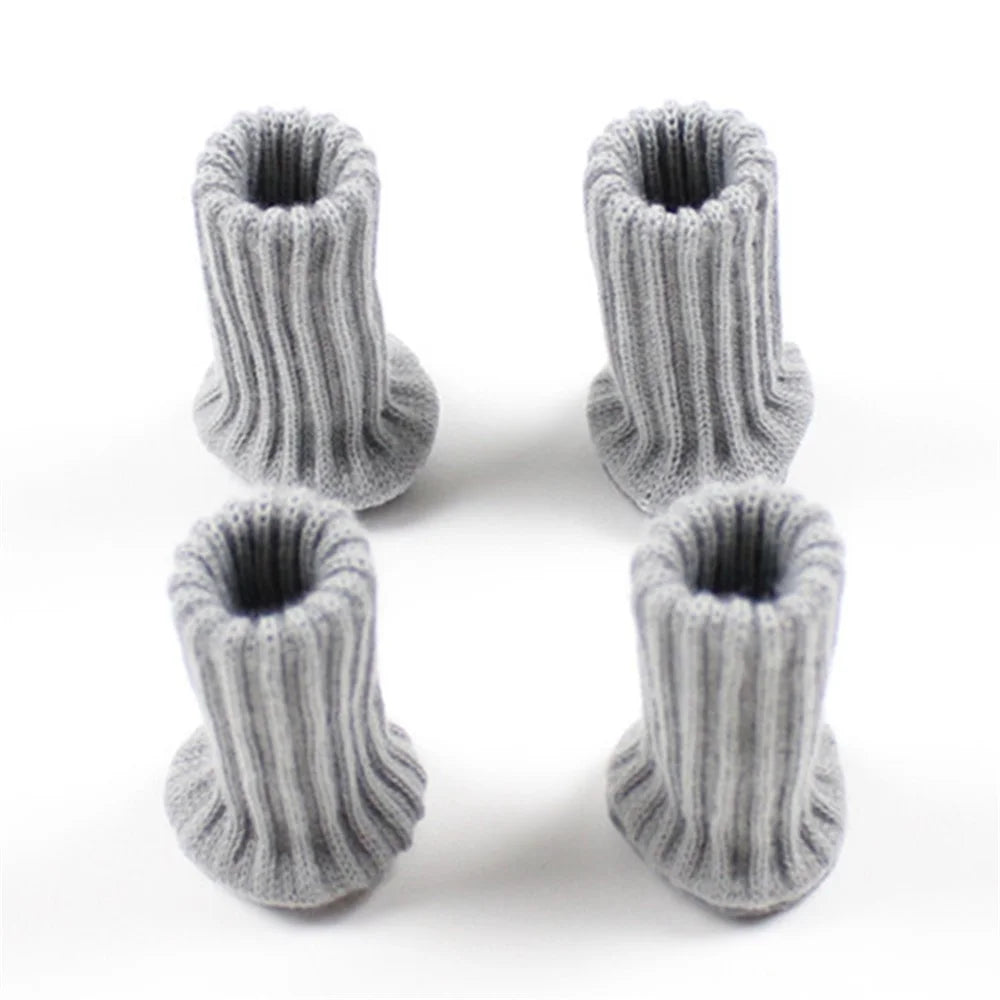 4Pcs / Set High Elastic Knitted Table Chair Feet Leg Cover Furniture Floor Protector Cover Noise Reduction Bottom Pad - Light Grey - 4